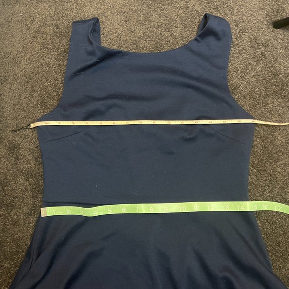 **SOLD** Navy Blue & White Lace Fit & Flare A-line Dress Pinup Retro sz Large - Picture 7 of 8